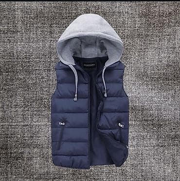 жилет с подогревом: Утеплённый мужской жилет с капюшоном. - Цвет: тёмно‑синий жилет — 1