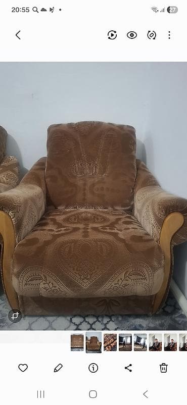 швейные стулья: Комплект мягкой мебели, Б/у, цвет - Коричневый — 2