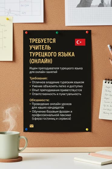 работа онлайн для студентов: Требуется Учитель - Турецкий язык, Образовательный центр, Менее года опыта — 1