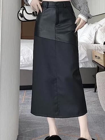 кожаный юбка: Юбка, Модель юбки: Прямая, Миди, Высокая талия — 1