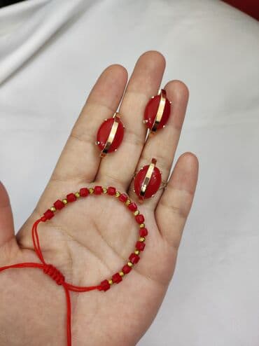свадебные наборы ручной: Серебряный комплект+ браслет красный нить Серебро+ золото 925/ пробы — 1