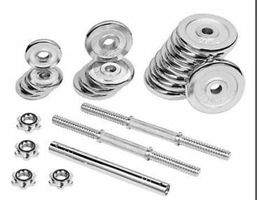 Гантели: Разборный хромированный набор штанги и гантелей YORK, общий вес 50 кг — 2