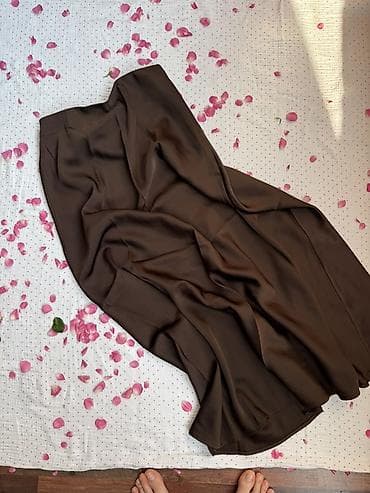 атласный топ: Юбка, Модель юбки: Прямая, Миди, Атлас, Высокая талия — 2