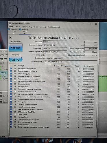 Жесткий диск Toshiba DT02ABA400 4 ТБ (3.5”, SATA) Здоровье 100% - — 3
