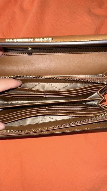 Сумкалар: Сумка-клатч Michael Kors (коричневый карамельный оттенок) - Материал — 4