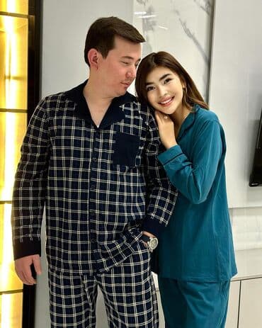 белая ночная сорочка: Пижама, Хлопок, В клетку, XS, S, M — 4