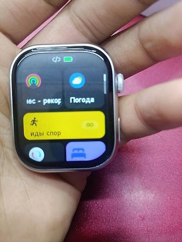 Смарт‑часы в стиле Apple Watch, корпус серебристый (примерно 44 мм), с — 5