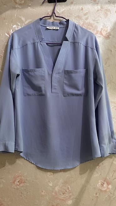 Айымдардын кийими: Блузка, Классикалык модель, Solid print, Узун модель — 2