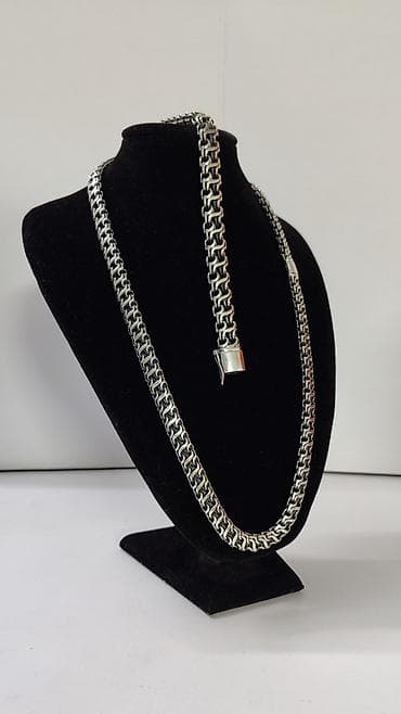 мужской цепочки: Комплект "Гермес" Серебро 925 проба Цепь 76 гр Ширина 8.5 мм Браслет — 6