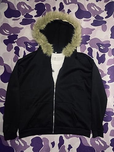 верхняя одежда женская: Толстовка на молнии с капюшоном и меховой отделкой - Цвет: чёрный - — 1