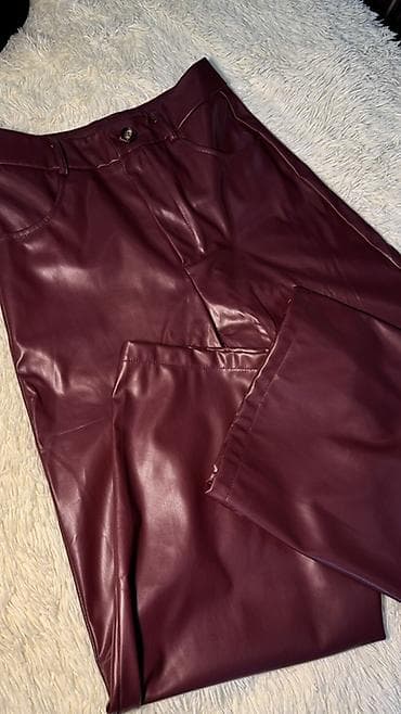 коженные брюки: Прямые брюки из эко-кожи бордового оттенка.БОРДО РАЗМЕР S-M КОРИЧНЕВЫЕ — 1