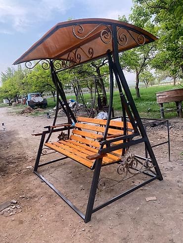 Садовые качели Металл, Со спинкой, С крышей