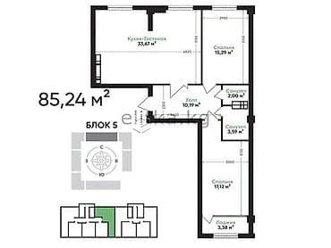 Продажа квартир: 3 комнаты, 85 м², Элитка, 10 этаж, Готовая ПСО (под самоотделку) — 1