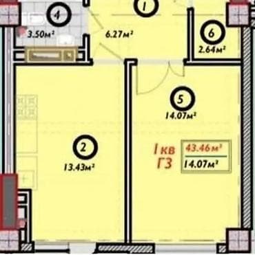 Построен, Элитка, 1 комната, 43 м²