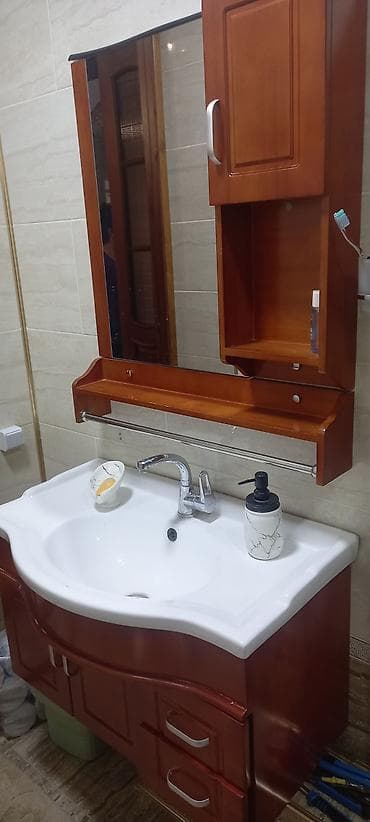 денежные ящики: Тумба для ванны, С раковиной, МДФ, цвет - Коричневый — 1