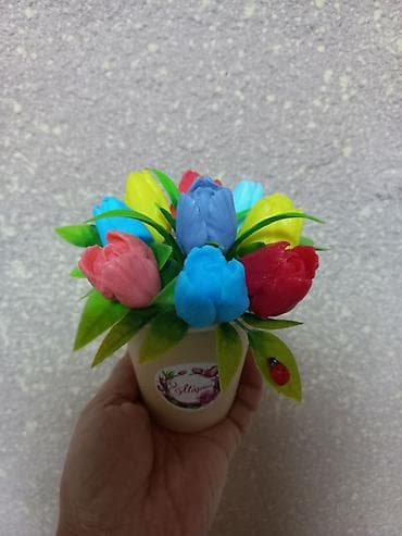 декоративная лента: Мыльные Мини-букет тюльпанов в горшочке - Компактная композиция в — 4