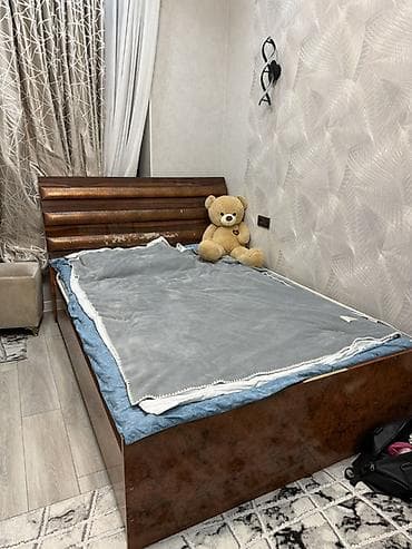 жарал мебель: Спальный гарнитур, Б/у, Двуспальная кровать, Шкаф, Тумба, МДФ, Самовывоз, цвет - Коричневый — 2