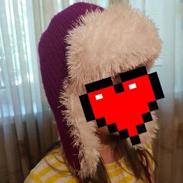 чебурашка из плюшевой пряжи: Шапки отличного качества, серая (Польша),фиолетовая (связана на — 2