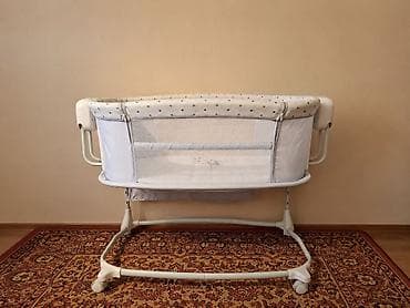 bed table: Детская приставная кроватка, Б/у, С колесиками, цвет - Серый — 1