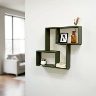 шкаф и настенные книжные полки: Полка навесная P003A (Винил оливковый) Большая и стильная настенная — 1