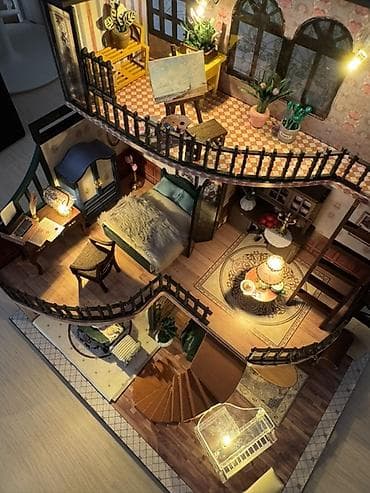 художество: Миниатюрный кукольный дом с подсветкой — трехуровневая интерьерная — 2