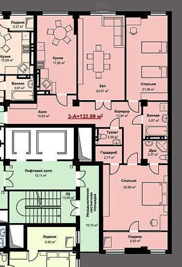 комн: 3 комнаты, 133 м², Элитка, 9 этаж, Готовая ПСО (под самоотделку) — 2