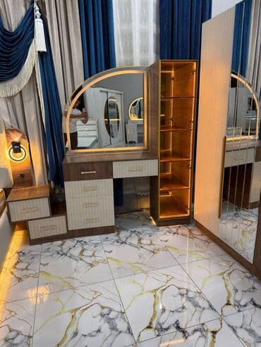 кровать со столом: Спальный гарнитур, Двуспальная кровать, МДФ, Бесплатная доставка, цвет - Белый — 13