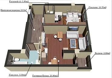 2 комнаты, 57 м², Элитка, 14 этаж, Евроремонт — 2