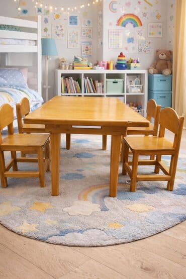 чугунная кастрюля: Детский комплект мебели из массива натурального дерева: стол и стулья — 8