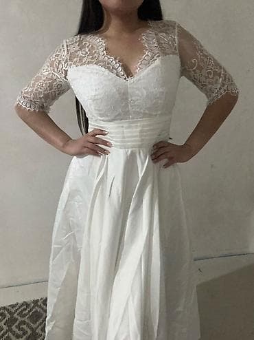 платье на лямке: Свадебное платье, M, С корсетом, Гипюр, А-силуэт, Кружево, Новый — 3