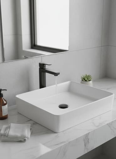 столешница под раковину: Ванна үчүн раковина, Чарчы формасы, Материалы: Керамика — 1