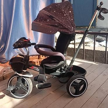 Велосипеды: Детский трехколесный велосипед-трансформер с родительской ручкой и — 2