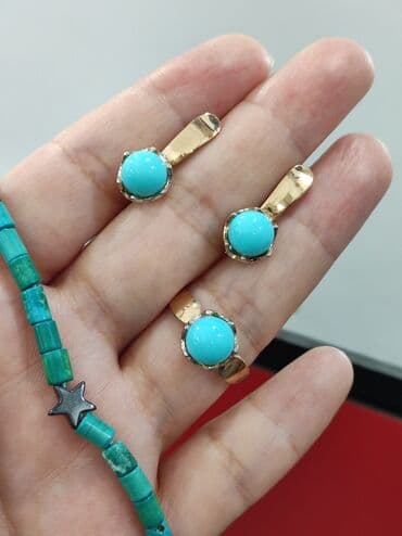 украшение шампанского для свадьбы: Серебряный Комплект+ Бусы Бирюза Серебро с напылением золото Размеры — 4