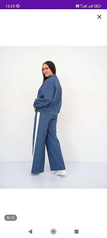 модные толстовки женские: Женский костюм из трикотажа: свитшот + брюки клёш с лампасами - — 1