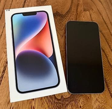 poco х3: IPhone 14, Б/у, 128 ГБ, Голубой, Чехол, Кабель, Коробка, 84 % — 5