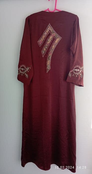 бордовое платье в пол: Вечернее платье, Длинная модель, Атлас, С рукавами, 4XL — 2