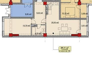 platinum park: 2 комнаты, 59 м², Элитка, 6 этаж, Готовая ПСО (под самоотделку) — 3