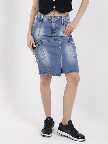 карго юбка: Юбка, Модель юбки: Прямая, Миди, Джинс, По талии — 7