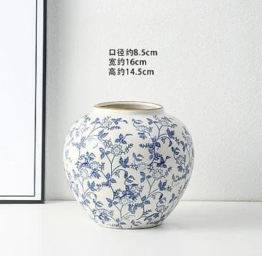 узорами: Керамические вазы с синим цветочным узором (3 размера) - Материал — 2