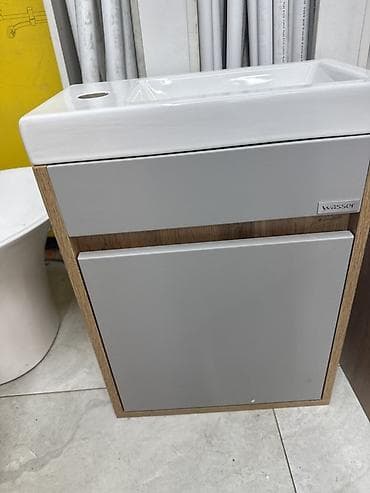 туалетный столик с зеркалом и подсветкой: Тумба для ванны, С раковиной, Дерево, цвет - Серый — 1