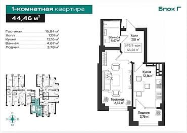 Строится, Элитка, 1 комната, 44 м² — 3