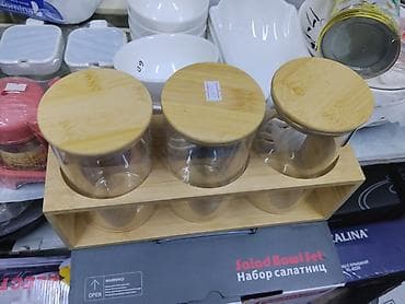 fire maple: Набор банок для сыпучих с подставкой - 3 прозрачные стеклянные банки — 2