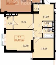 2 бөлмө, 64 кв. м, Элитка, 14 кабат, ПСО (өзү оңдоп түзөтүп бүтүү үчүн)