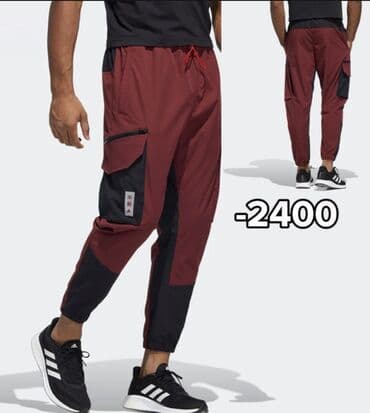 Брюки: Мужские спортивные брюки-джоггеры бордового цвета с контрастными — 3