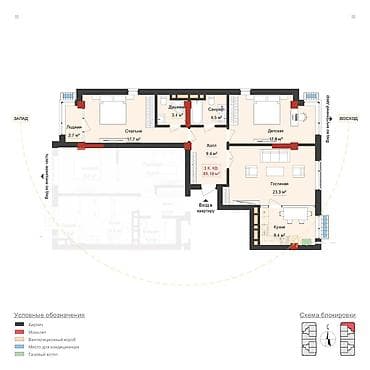 Квартиры: 3 комнаты, 88 м², Элитка, 10 этаж, ПСО (под самоотделку) — 2