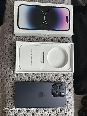 core i3: IPhone 14 Pro, Б/у, 256 ГБ, Deep Purple, Зарядное устройство, Защитное стекло, Чехол, 83 % — 1