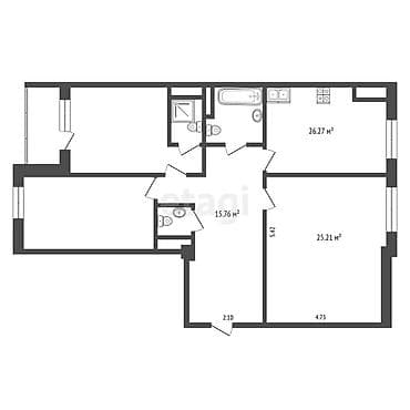 Квартиры: 3 комнаты, 100 м², Элитка, 11 этаж, Готовая ПСО (под самоотделку) — 2