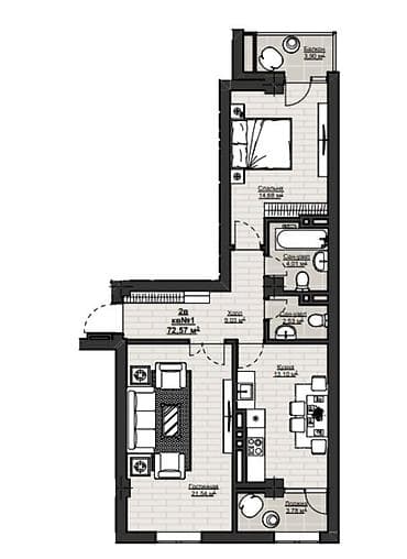 2 комнаты, 72 м², Элитка, 3 этаж, Готовая ПСО (под самоотделку) — 1