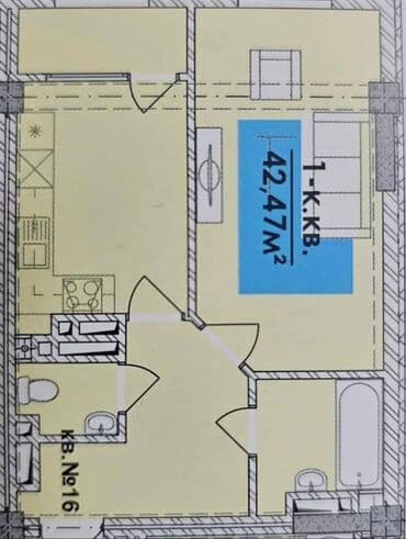 сниму квартиру от собственников: 1 комната, 43 м², Элитка, 7 этаж — 7