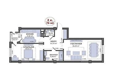 2 комнаты, 76 м², Элитка, 12 этаж, ПСО (под самоотделку) — 3